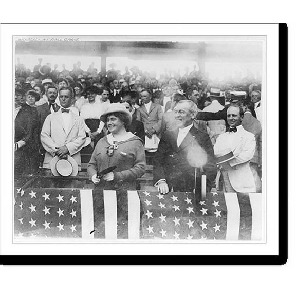 Historic Print, [Pres. Woodrow Wilson and wife, Edith Bolling Galt, at ball game], 16" x 20"