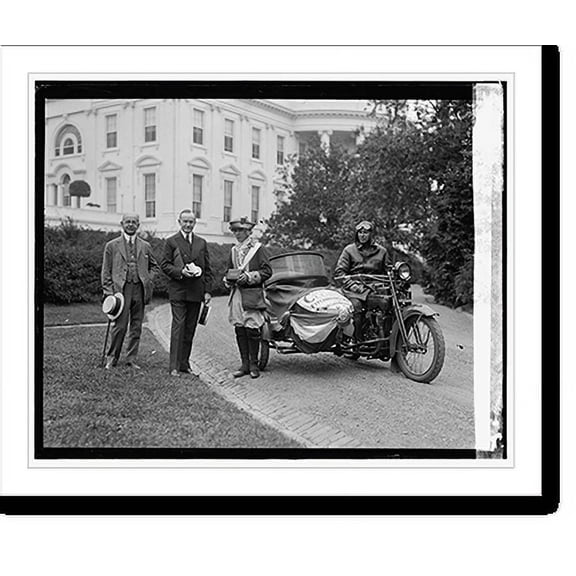 Historic Print, [President Coolidge, sidecar motorcycle, in front of White House], 6/6/24, 16" x 20"