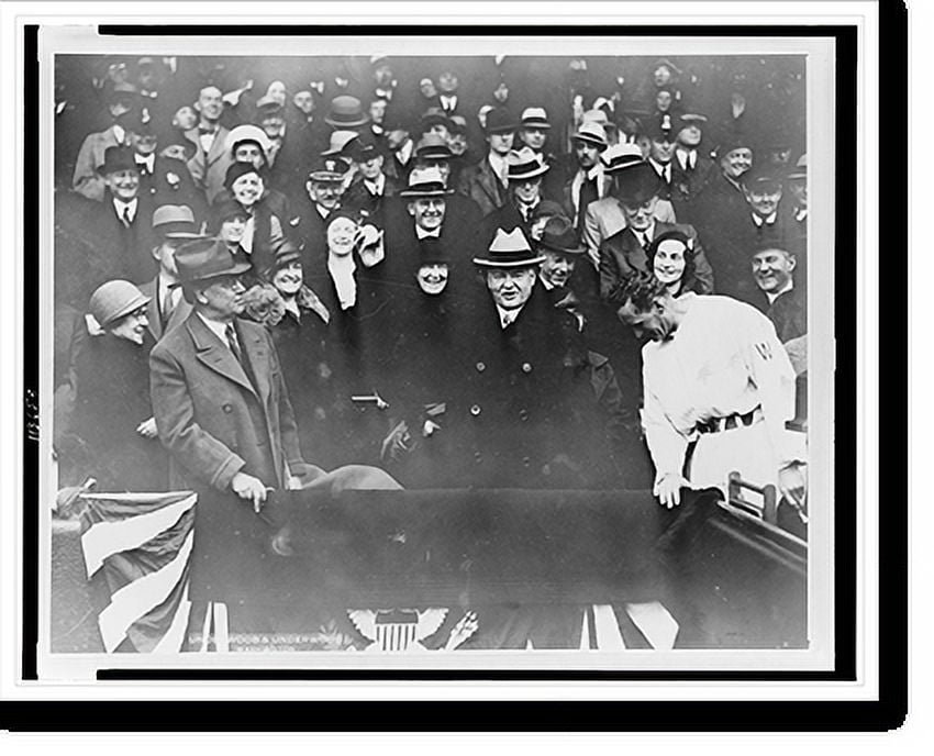 Historic Print, President braves weather to open baseball season.Underwood & Underwood