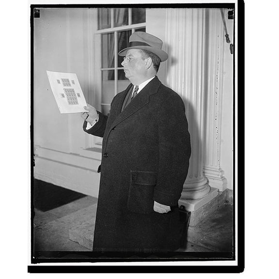 Historic Print, President views rare stamp collection. Washington, D.C., Dec. 9. Phillip H. Ward of Philadelphia, holding part of his $100,000 rare stamp collection which he brought to …16" x 20"