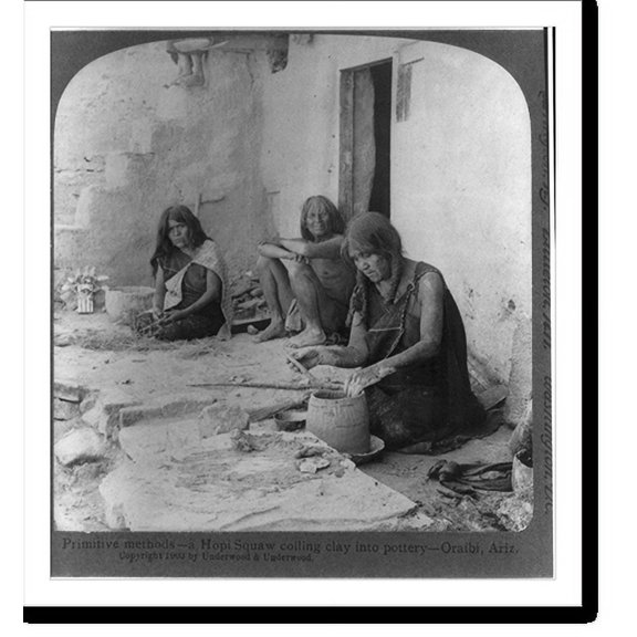 Historic Print, Primative methods. a Hopi Squaw coiling clay into pottery, Oraibi, Ariz., 18" x 24"