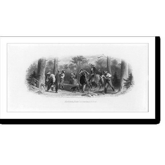 Historic Print, [Proof for bank note vignette showing Afro-American men tapping sap from trees].Baldwin, Bald & Cousland, N. York., 18" x 24"