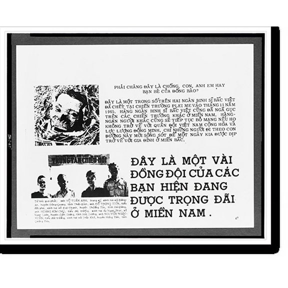Historic Print, [Propaganda leaflets dropped on North Vietnam by U.S. planes. At top, leaflet shows a skull and the words, in Vietnamese: this is one of more than 2,000 Northern soldier...18" x 24"