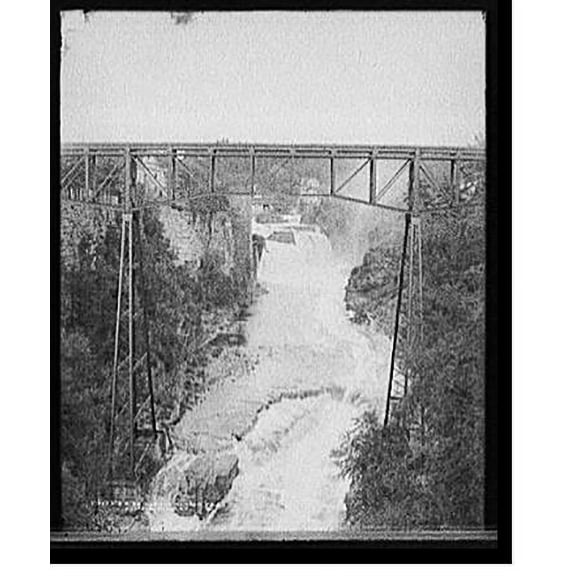 Historic Print, R.R. bridge and Rainbow Falls, Ausable Chasm, N.Y., 16" x 20"