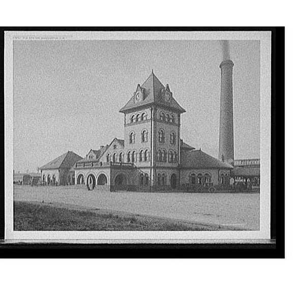 Historic Print, R.R. station, Manchester, N.H., 16" x 20"