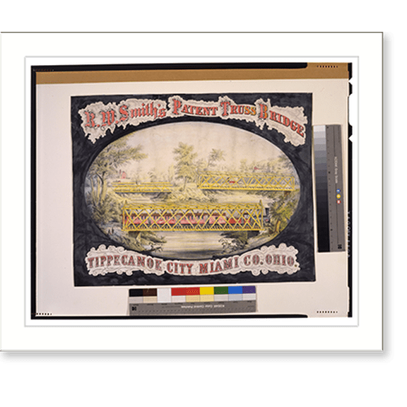 Historic Print, R.W. Smith's patent truss bridge, Tippecanoe City, Miami Co., Ohio.Strobridge & Co. Lith., Cincinnati, O. - 2, 16" x 20"