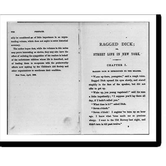 Historic Print, [Ragged Dick by Horatio Alger, Jr. (Boston, Loring, 1868): preface to end (p. 18), no illus.] - 2, 16" x 20"
