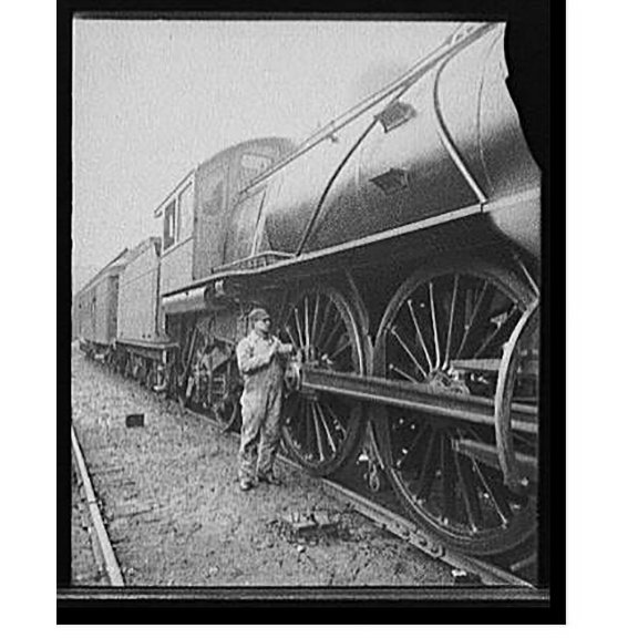 Historic Print, [Railroad engineer oiling up before the start] - 2, 18" x 24"