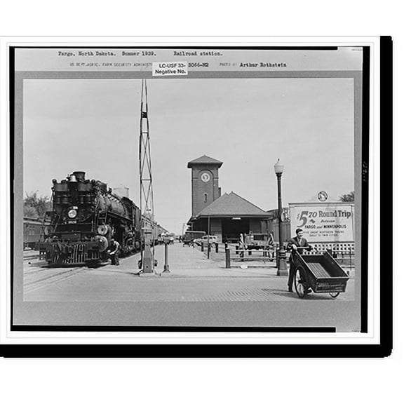 Historic Print, Railroad station, Fargo, North Dakota, 16" x 20"