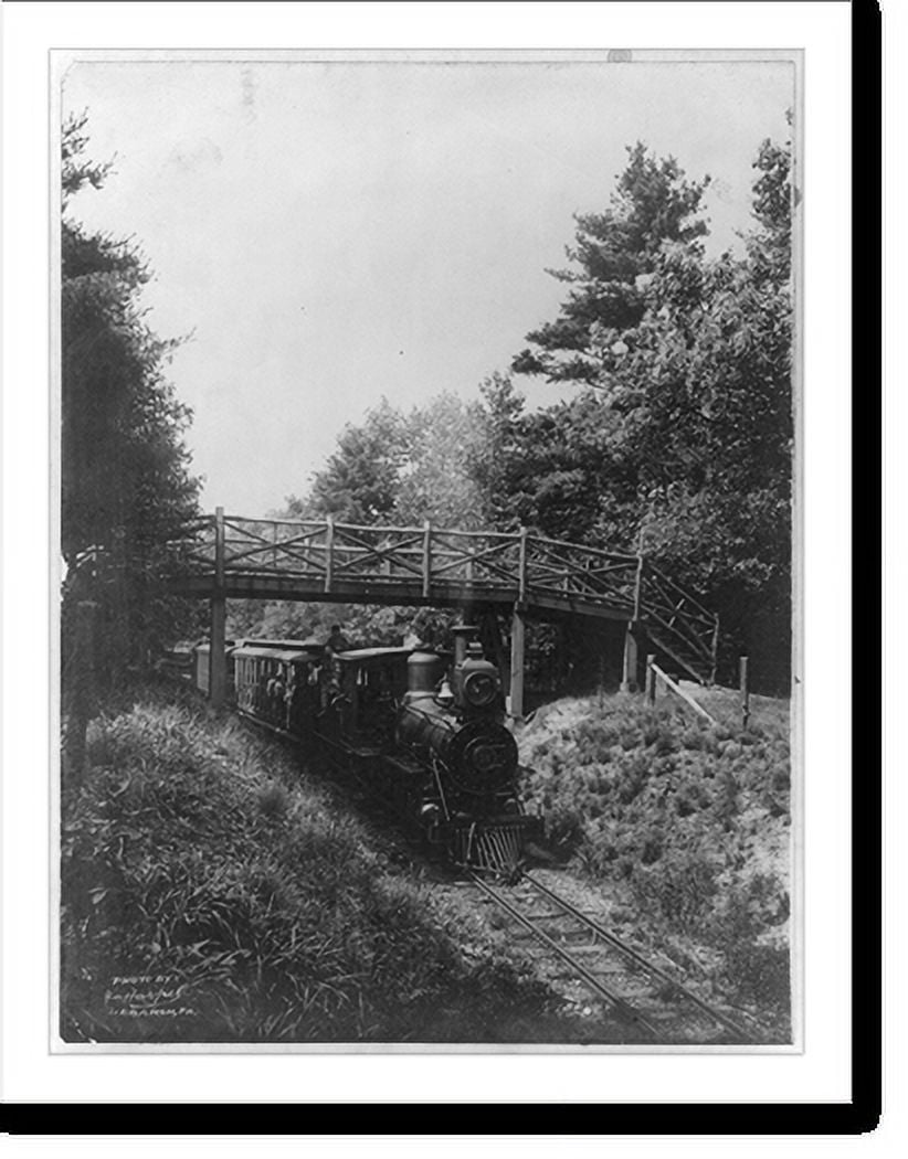 Historic Print, [Railroad train passing under bridge, with the