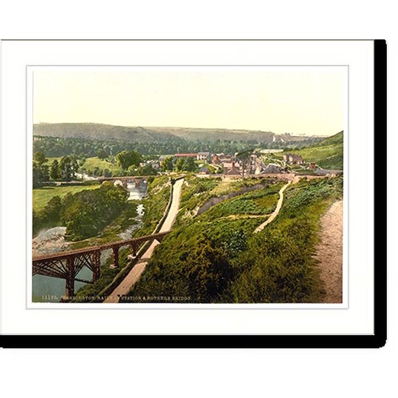 Historic Print, Railway station and Rothern Bridge Torrington England, 16" x 20"