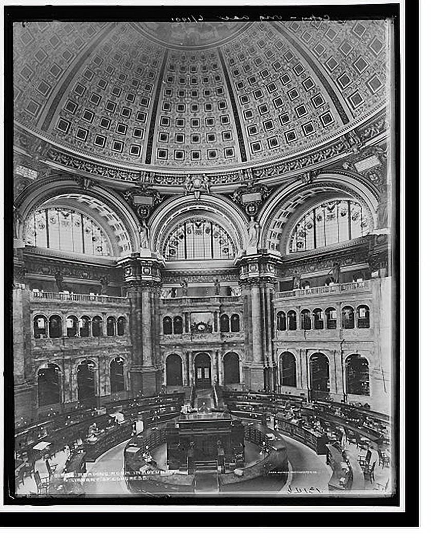 Historic Print, Reading Room in rotunda, Library of Congress, 16