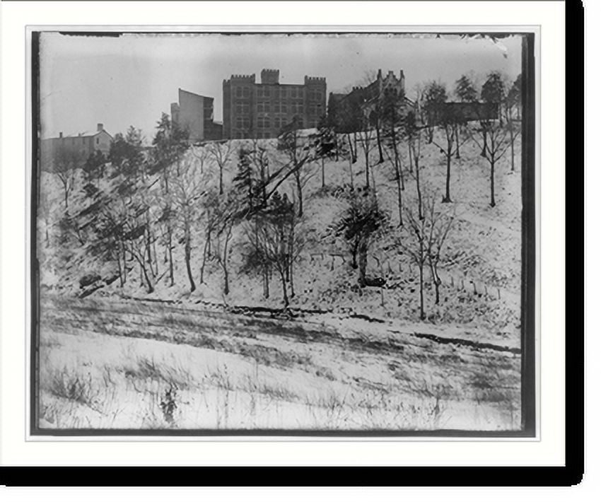 Historic Print, [Rear of barracks from Woods Creek in snow, V.M.I