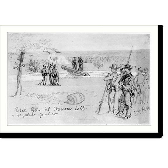 Historic Print, Rebel Gun at Munsons hill. a regular quaker, 16" x 20"