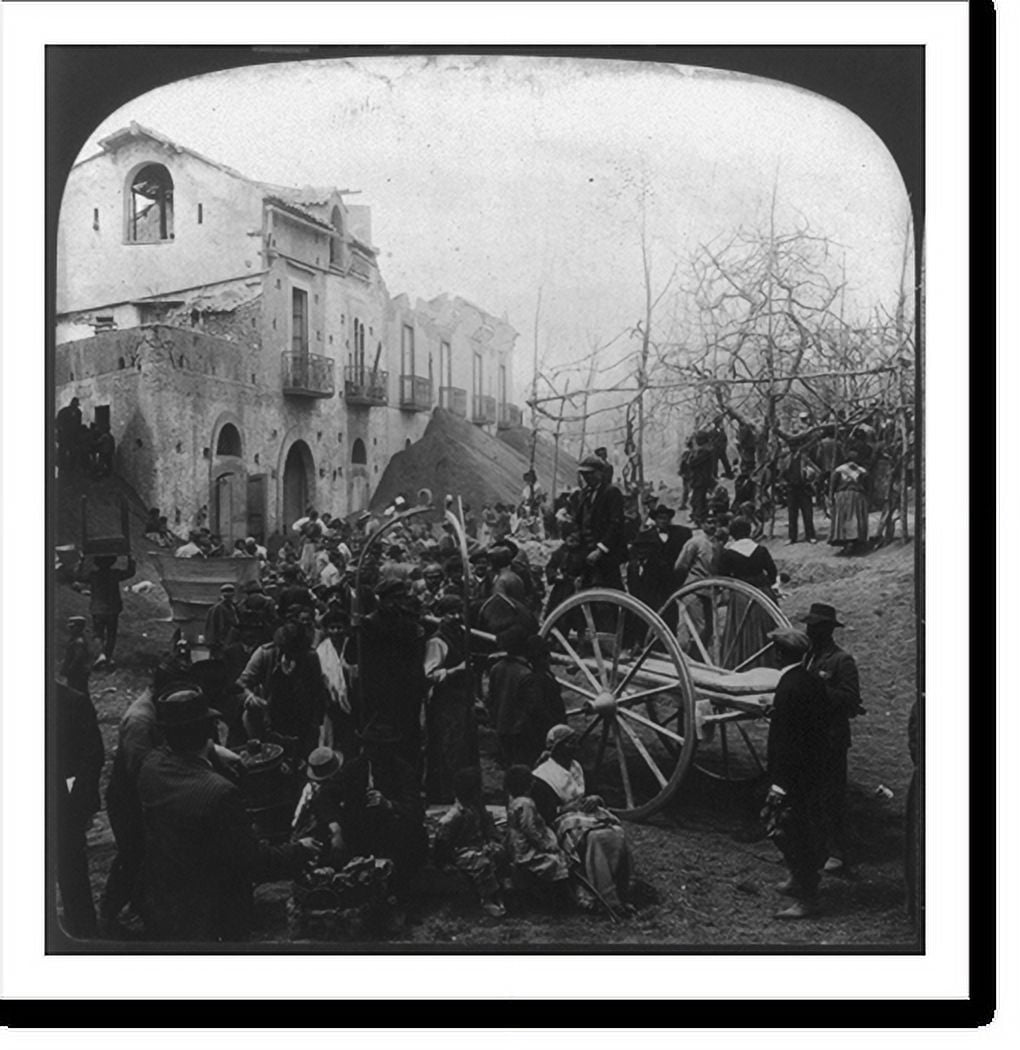 Historic Print, Refugees waiting for distribution of bread, Ottajano