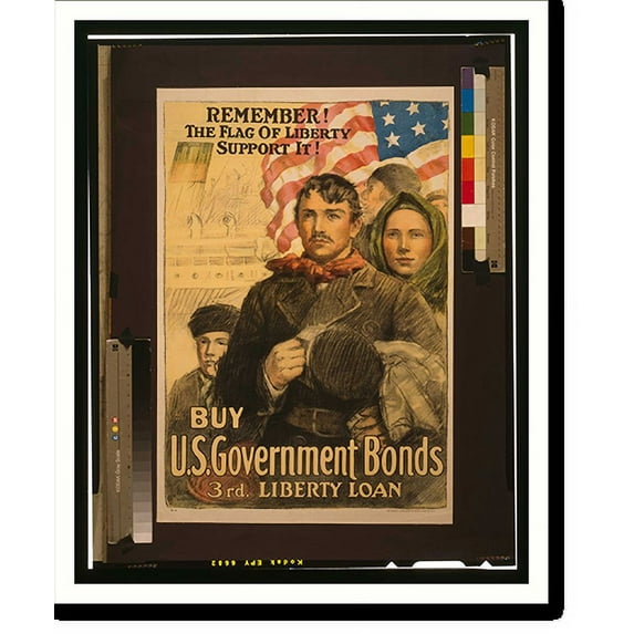 Historic Print, Remember! The flag of liberty. Support it! Buy U.S. government bonds 3rd Liberty Loan.Heywood Strasser Voigt Litho. Co. N.Y., 18" x 24"