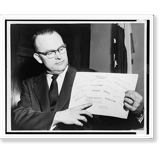 Historic Print, Rep. John E. Moss (DCalif.) displays some of the