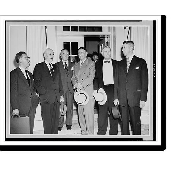 Historic Print, [Representatives of steel talks leaving White House after session. Left to right: Arthur J. Goldberg, general counsel, United Steel Workers; Philip Murray, president, US…16" x 20"