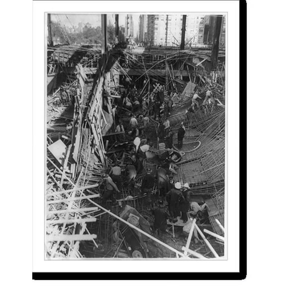 Historic Print, [Rescue workers searching for at least two men, who were reported missing after collapse of a huge section of the New York Coliseum, under construction in New York's Col...18" x 24"