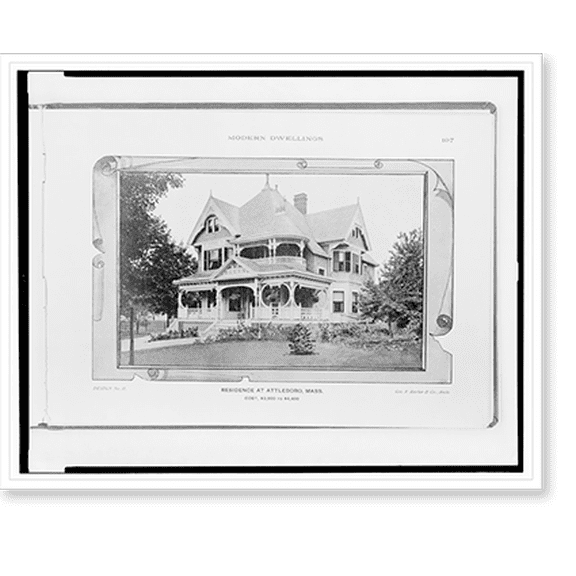 Historic Print, Residence at Attleboro, Mass. : Design No. 37.Geo. F. Barber & Co., Arcts., 18" x 24"