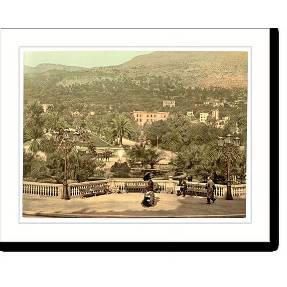 Historic Print, Resort area with palm trees fountain hotel and promenade, 18" x 24"