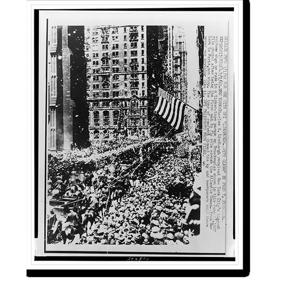 Historic Print, Return of a hero. Wall Street's ticker-tape parade typified the welcome for the Lone Eagle after his epic flight, 18" x 24"