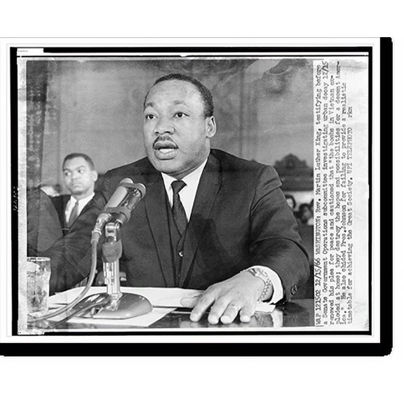 Historic Print, [Rev. Martin Luther King, head-and-shoulders portrait, seated, facing front, testifying before a Senate government operations committee investigating urban decay], 16" x 20"