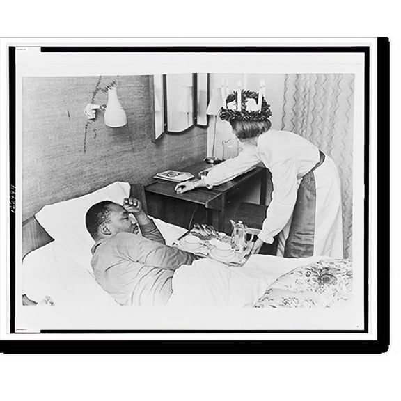 Historic Print, [Rev. Martin Luther King, being served breakfast in bed by Christina Bernstrom the Lucia Light Queen, as part of Christmas festivities in Stockholm, Sweden], 18" x 24"