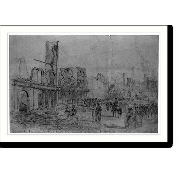 Historic Print, Richmond Firemen pushing down the remains of the burnt dwellings Capital Square, 16" x 20"