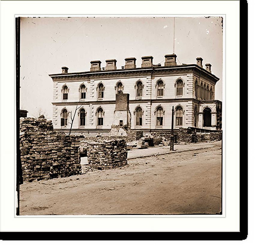 Historic Print, Richmond Virginia. Custom House standing among ruins