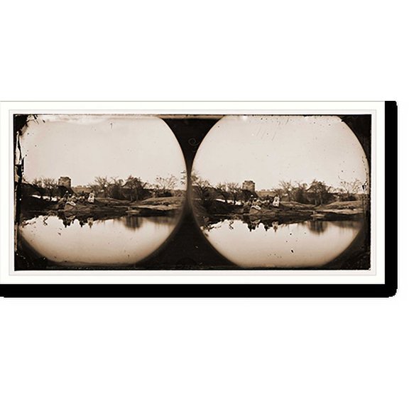 Historic Print, Richmond Virginia. Ruins of Richmond & Petersburg railroad bridge from island in Ja, 16" x 20"