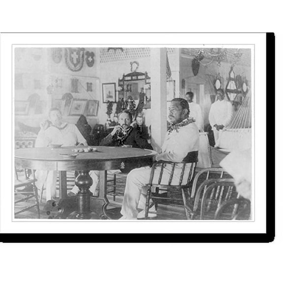 Historic Print, [Robert Louis Stevenson, full-length portrait, seated with King Kalakaua and Lloyd Osborn], 16" x 20"