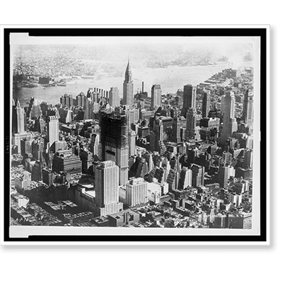 Historic Print, Rockefeller Center rises in mid-Manhattan.Aerial Explorations, Inc., N.Y., 18" x 24"