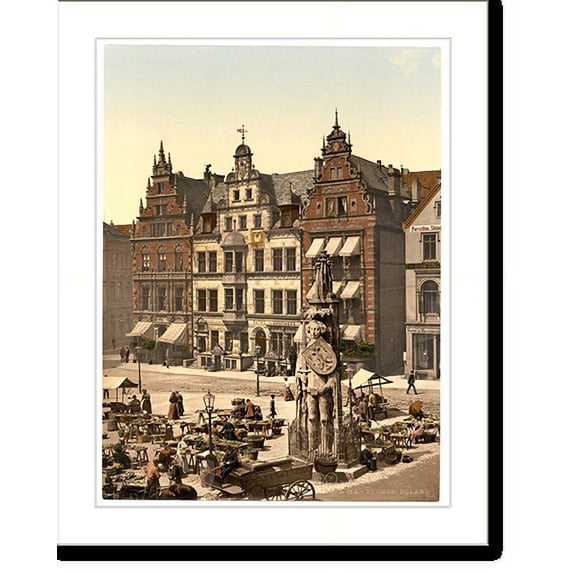 Historic Print, Rolands Monument Bremen Germany, 16" x 20"