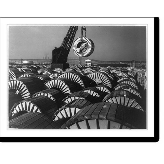 Historic Print, [Rolls of lead-covered telephone cable which have rolled out of the cable shops at Western Electric's Kearny Works at Kearny, N.Y., ready for shipment by rail and water …16" x 20"