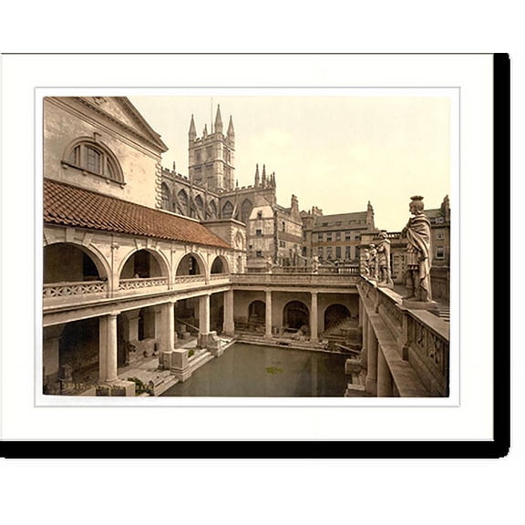 Historic Print, Roman Baths and Abbey IV Bath England, 18" x 24"