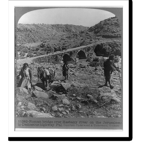 Historic Print, Roman bridge over Hasbany river on the Jerusalem to Damascus highway, Pal., 16" x 20"
