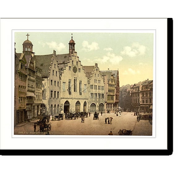Historic Print, Romerberg with Romer Frankfort on Main (i.e. Frankfurt am Main) Germany, 16" x 20"