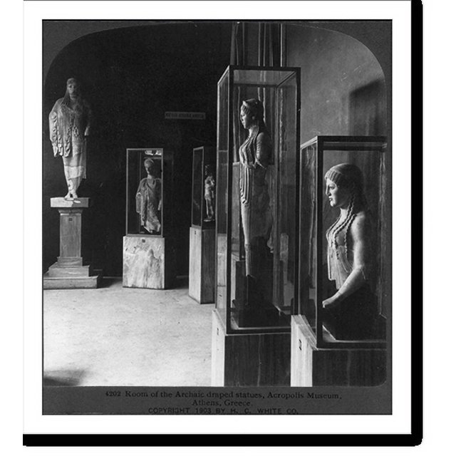 Historic Print, Room of the Archaic draped statues, Acropolis Museum