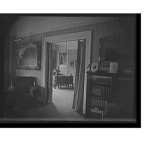 Historic Print, [Room with bookcase, study with desk], 16" x 20"