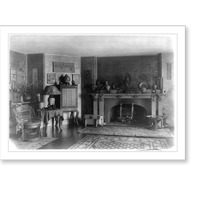 Historic Print, [Room with fireplace and oriental furnishings in home