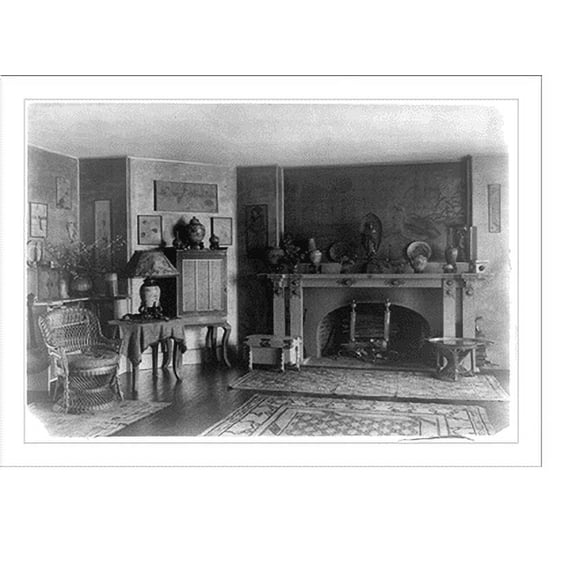 Historic Print, [Room with fireplace and oriental furnishings in home of Albert and Adele Herter, East Hampton, Long Island, New York], 16" x 20"