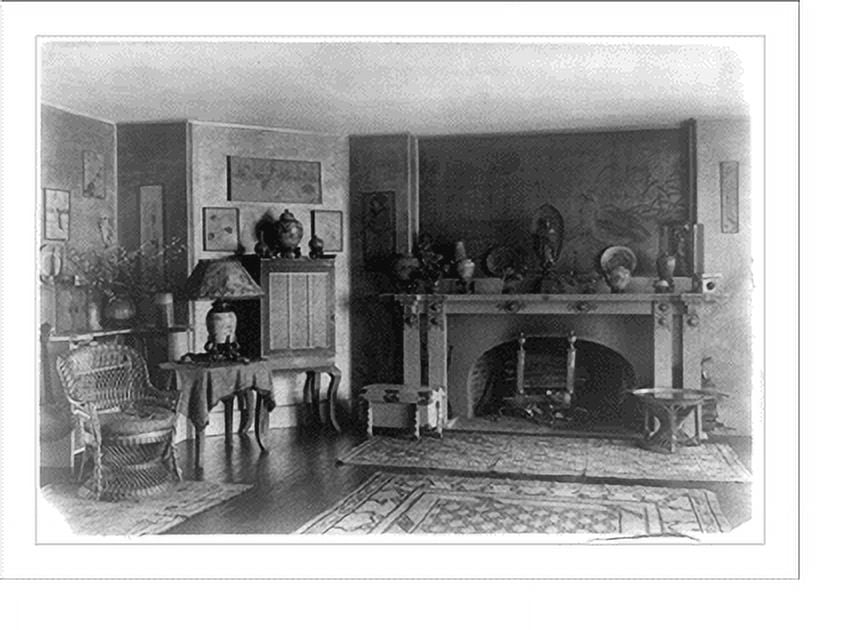Historic Print, [Room with fireplace and oriental furnishings in home