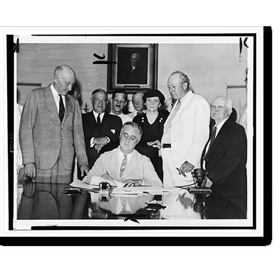 Historic Print, Roosevelt signs Social Security Bill, 18" x 24"