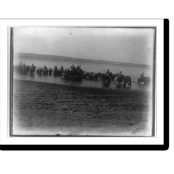 Historic Print, [Rough riders on horseback in water with wagon at Montauk Point], 18" x 24"