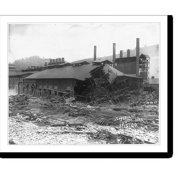 Historic Print, Ruins of Cambria Iron Mills from stone bridge P.R.R., Johnstown Flood, May 31st, 1889, 18" x 24"