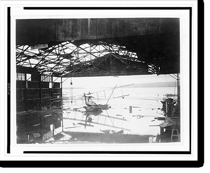 Historic Print, [Ruins of hangar and airplane after hurricane, Guam