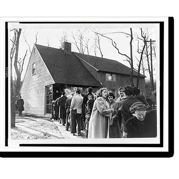 Historic Print, Rush of buyers waiting to inspect a model of a popular-priced ($7,990) two-bedroom house being mass-produced in Long Island, N.Y., early in 1949., 16" x 20"