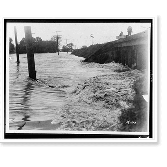 Historic Print, [Rushing floodwaters passing through bridge trestle], 16" x 20"