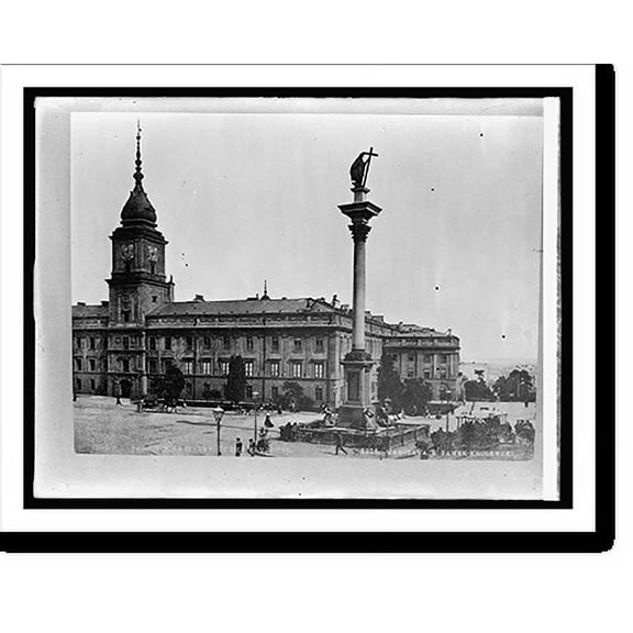 Historic Print, Russia, Warsaw. Old Royal Palace and monument to King Sigismund, 18" x 24"